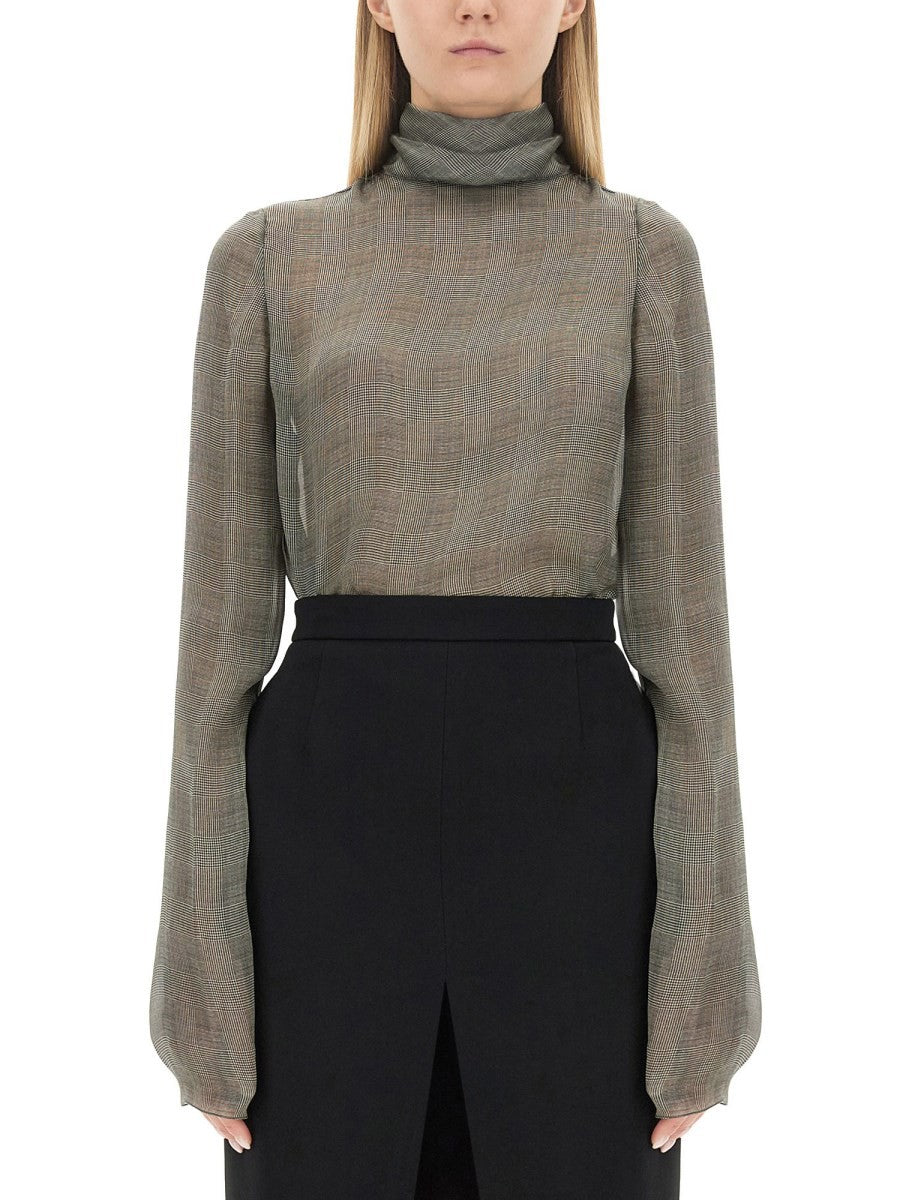 SILK CHARMEUSE TURTLENECK BLOUSE