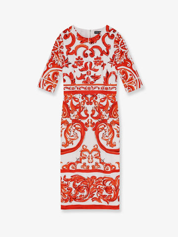 Dolce & Gabbana Silk long dress with Maiolica print