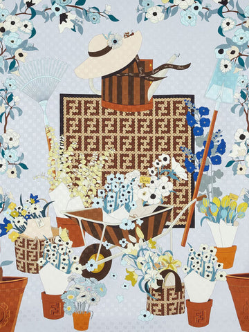 Fendi Fendi - Silk scarf with Gardening print