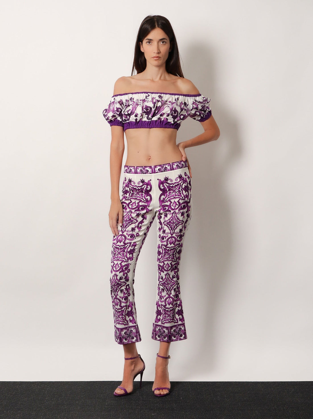 Silk trousers with Maiolica print