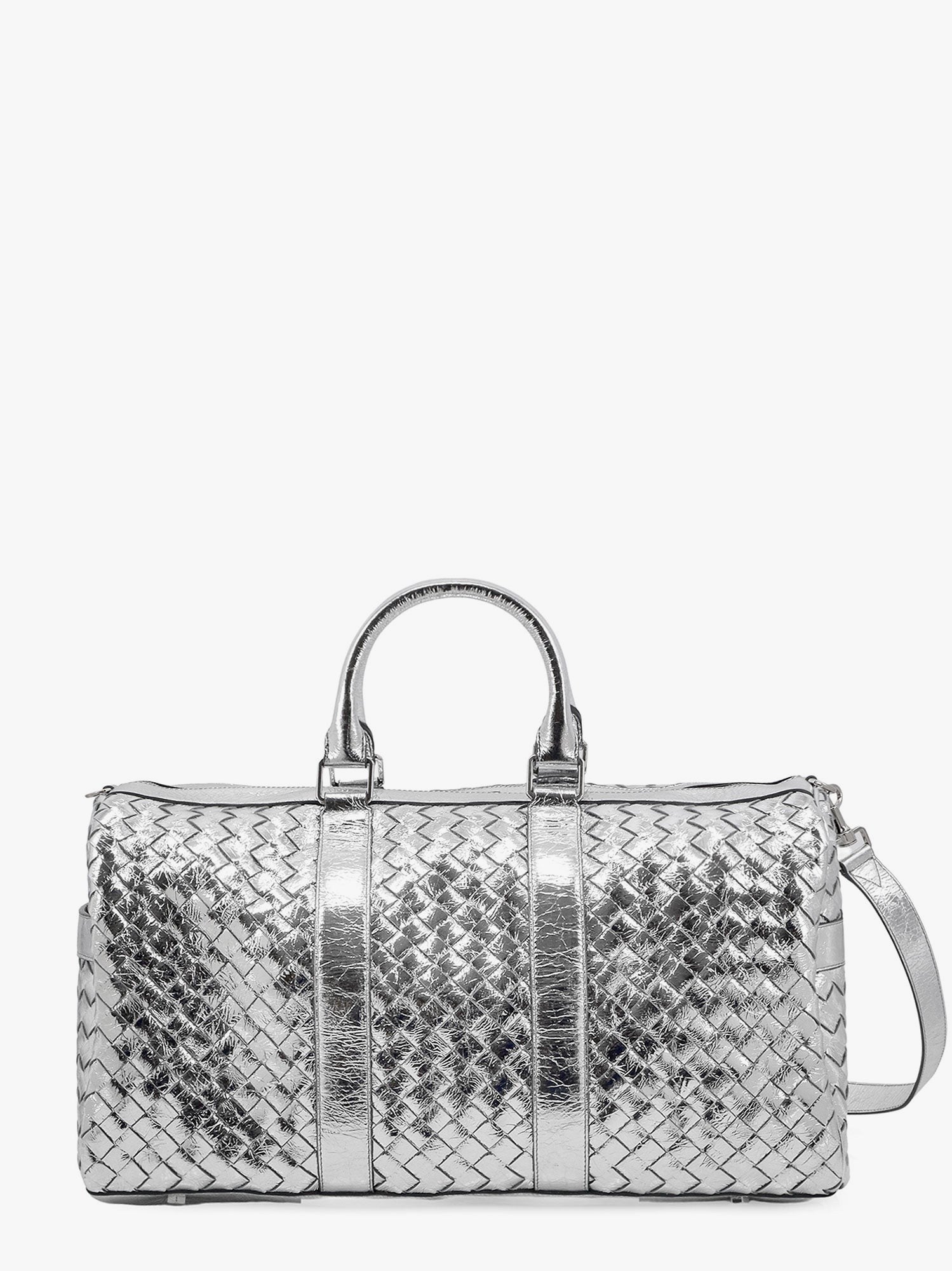 Silver leather duffle bag with intrecciato motif