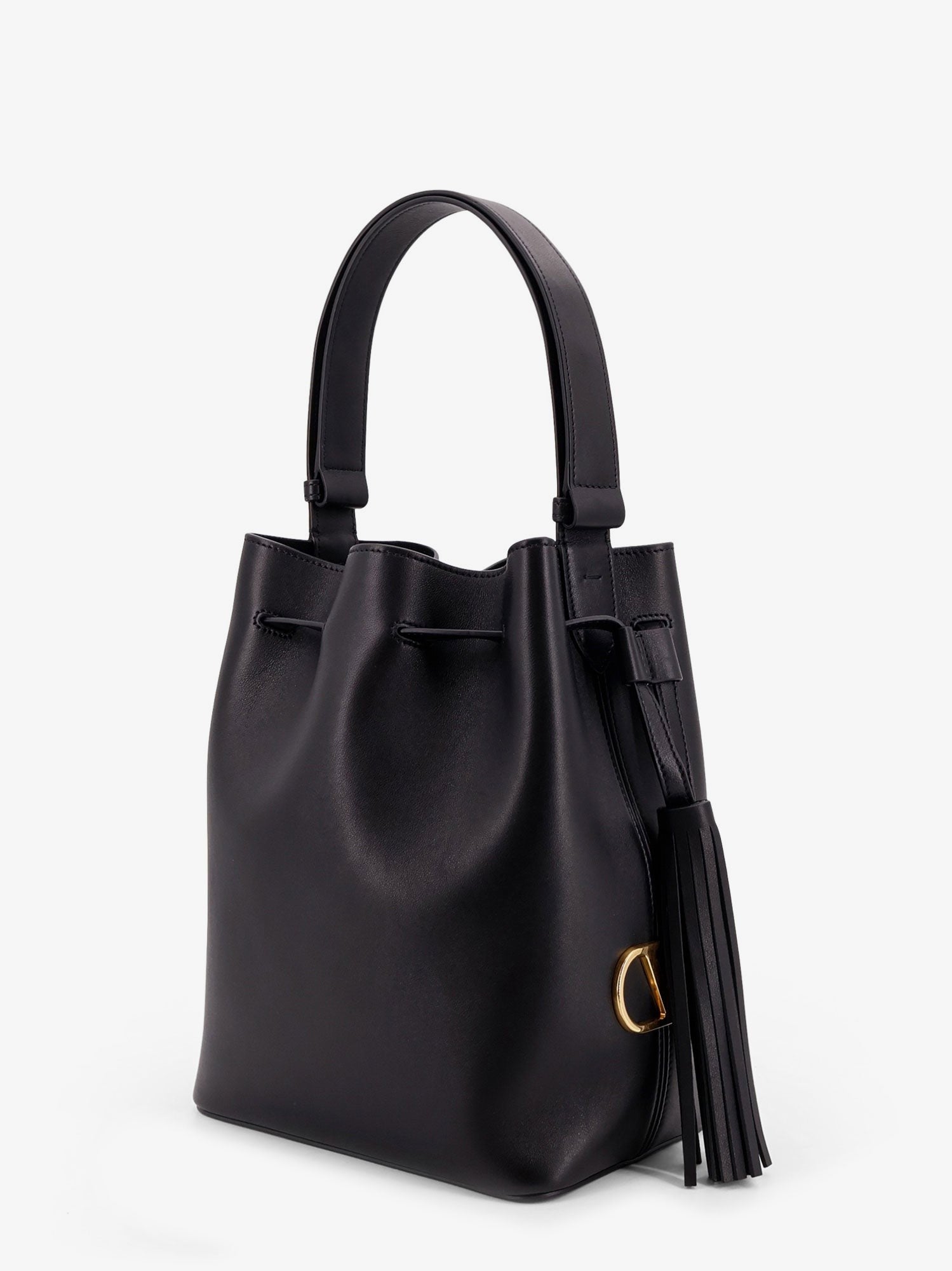 So Seau leather bucket bag with meatl Vlogo