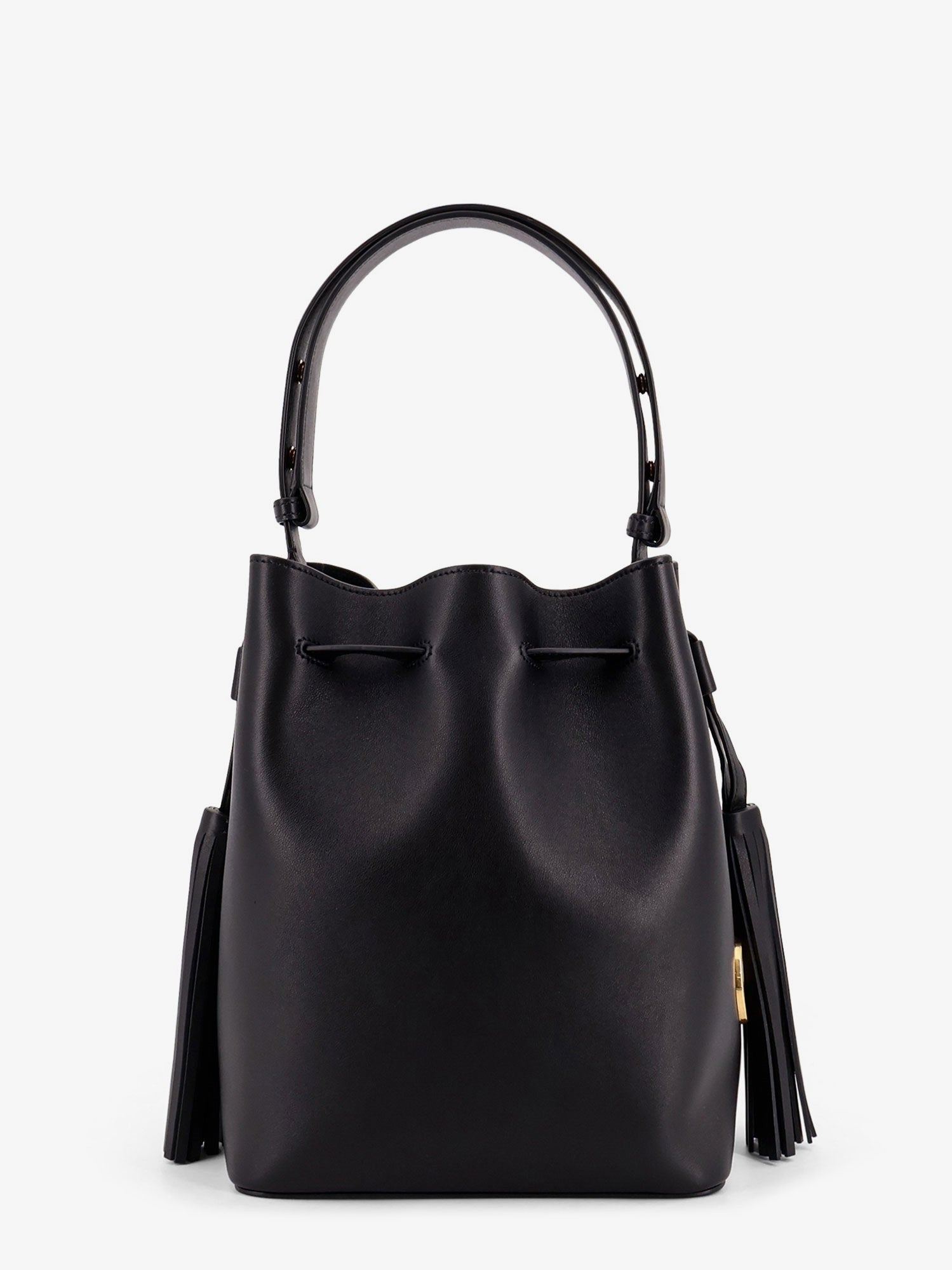 So Seau leather bucket bag with meatl Vlogo