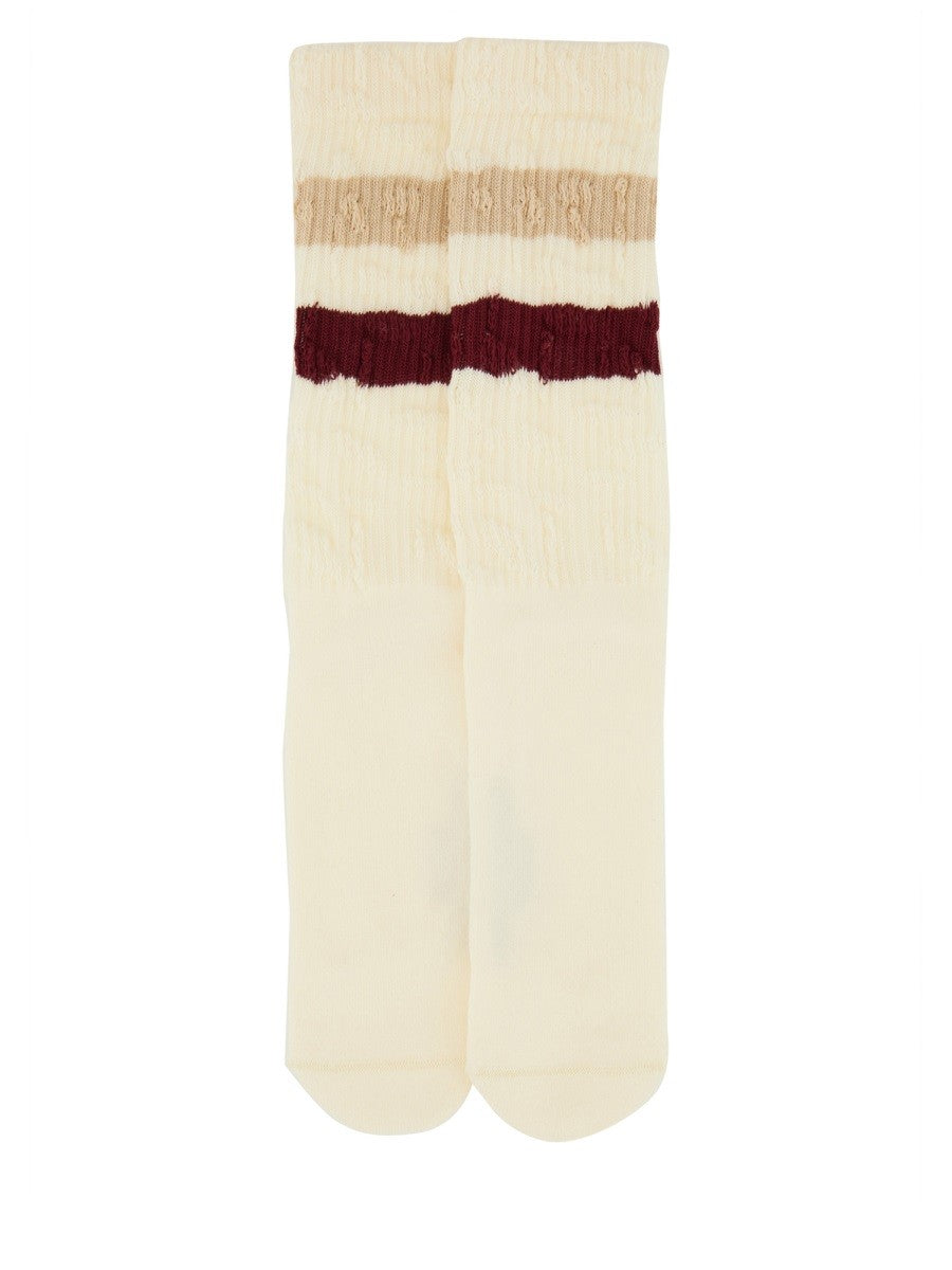 SOCKS WITH DISTRESSED DETAILS AND STRIPES