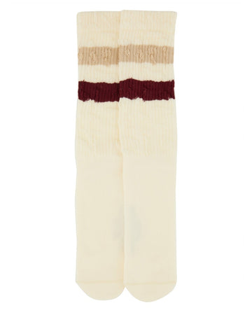 SOCKS WITH DISTRESSED DETAILS AND STRIPES
