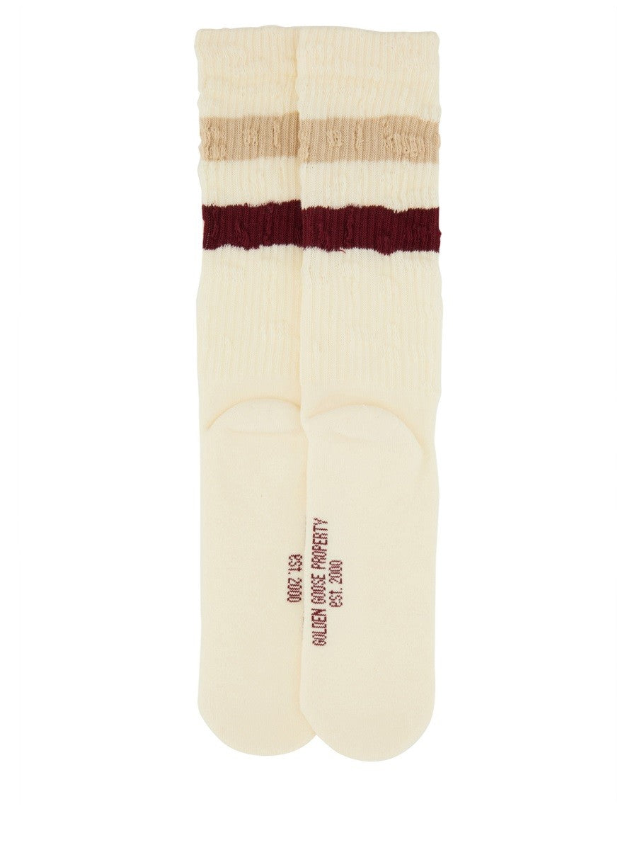 SOCKS WITH DISTRESSED DETAILS AND STRIPES