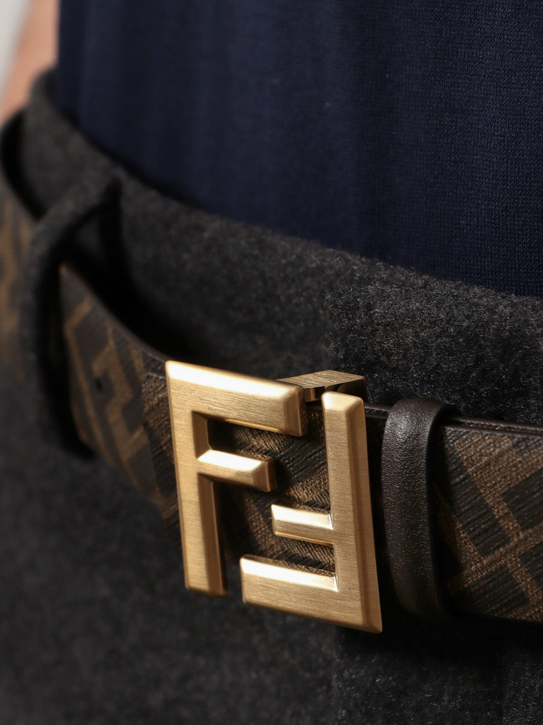 Squared FF reversible leather and FF canvas belt