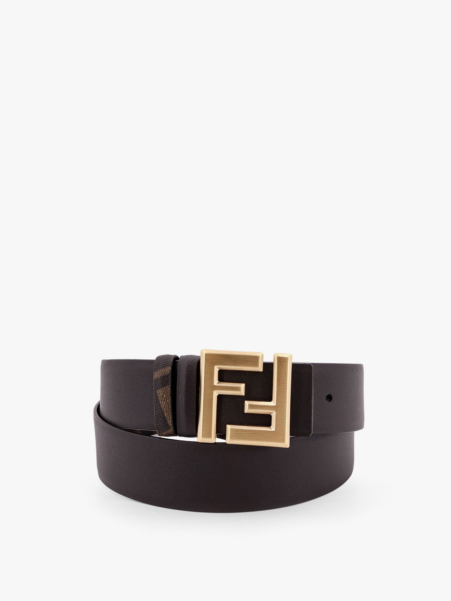 Squared FF reversible leather and FF canvas belt