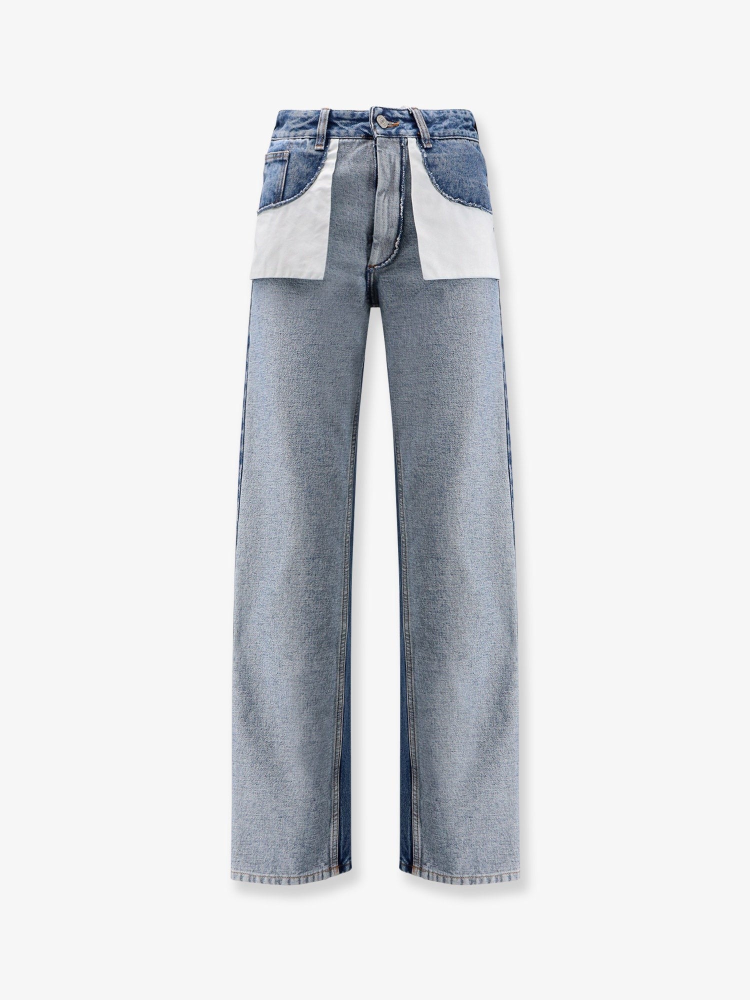 Straight leg jeans with reverse pockets