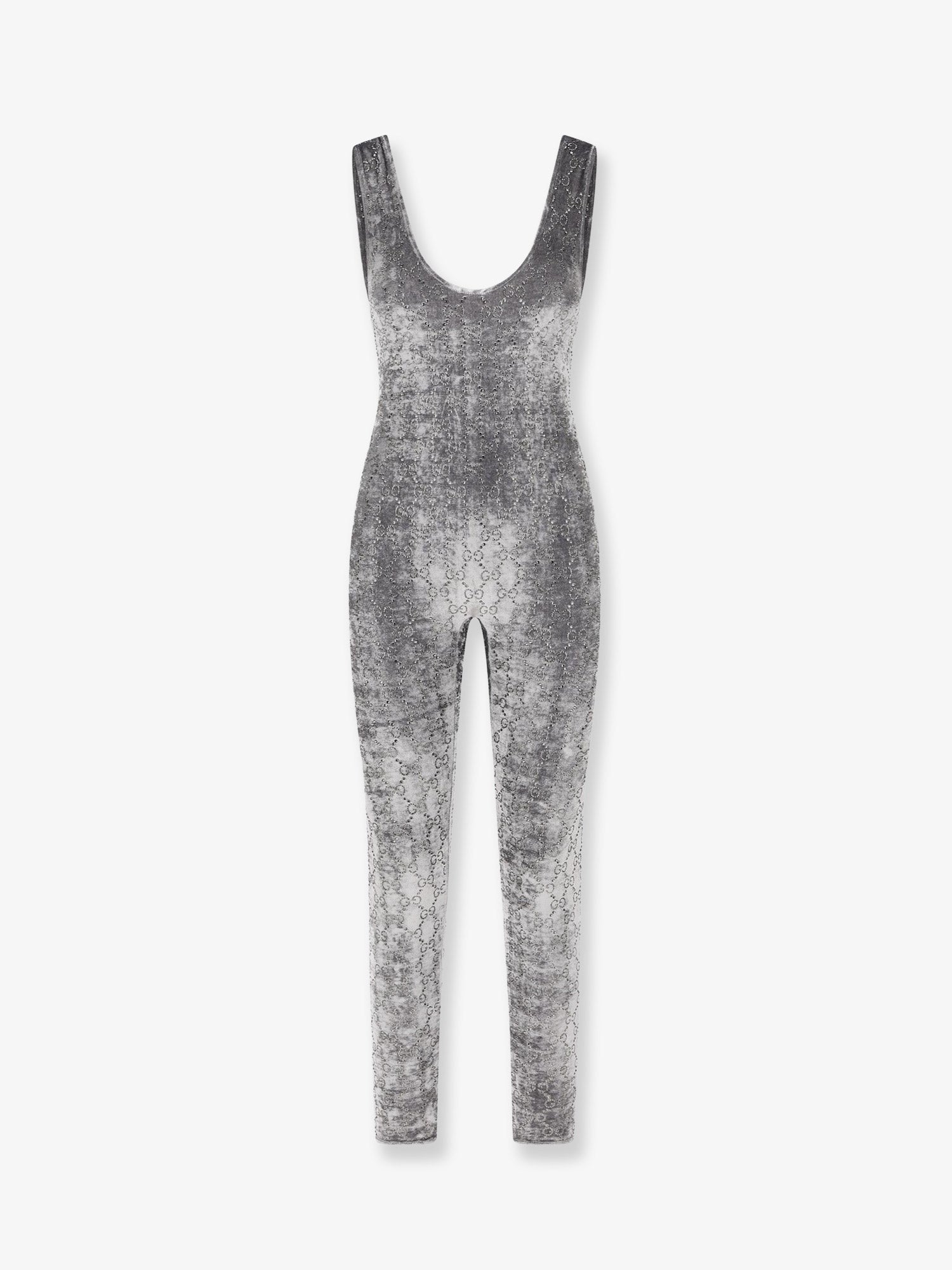Stretch chenille jumpsuit with all-over crystals