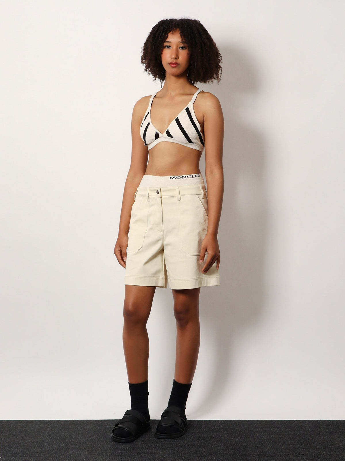 Moncler - Stretch cotton shorts with maxi logo patch