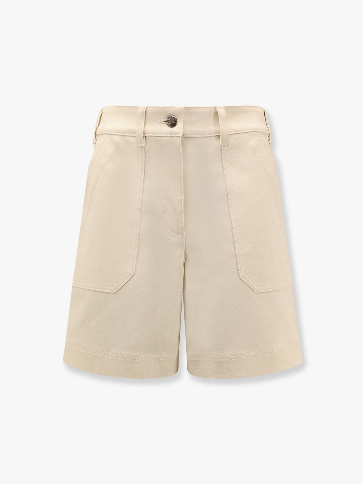 Moncler - Stretch cotton shorts with maxi logo patch beige 40