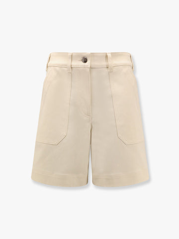 Moncler - Stretch cotton shorts with maxi logo patch beige 40