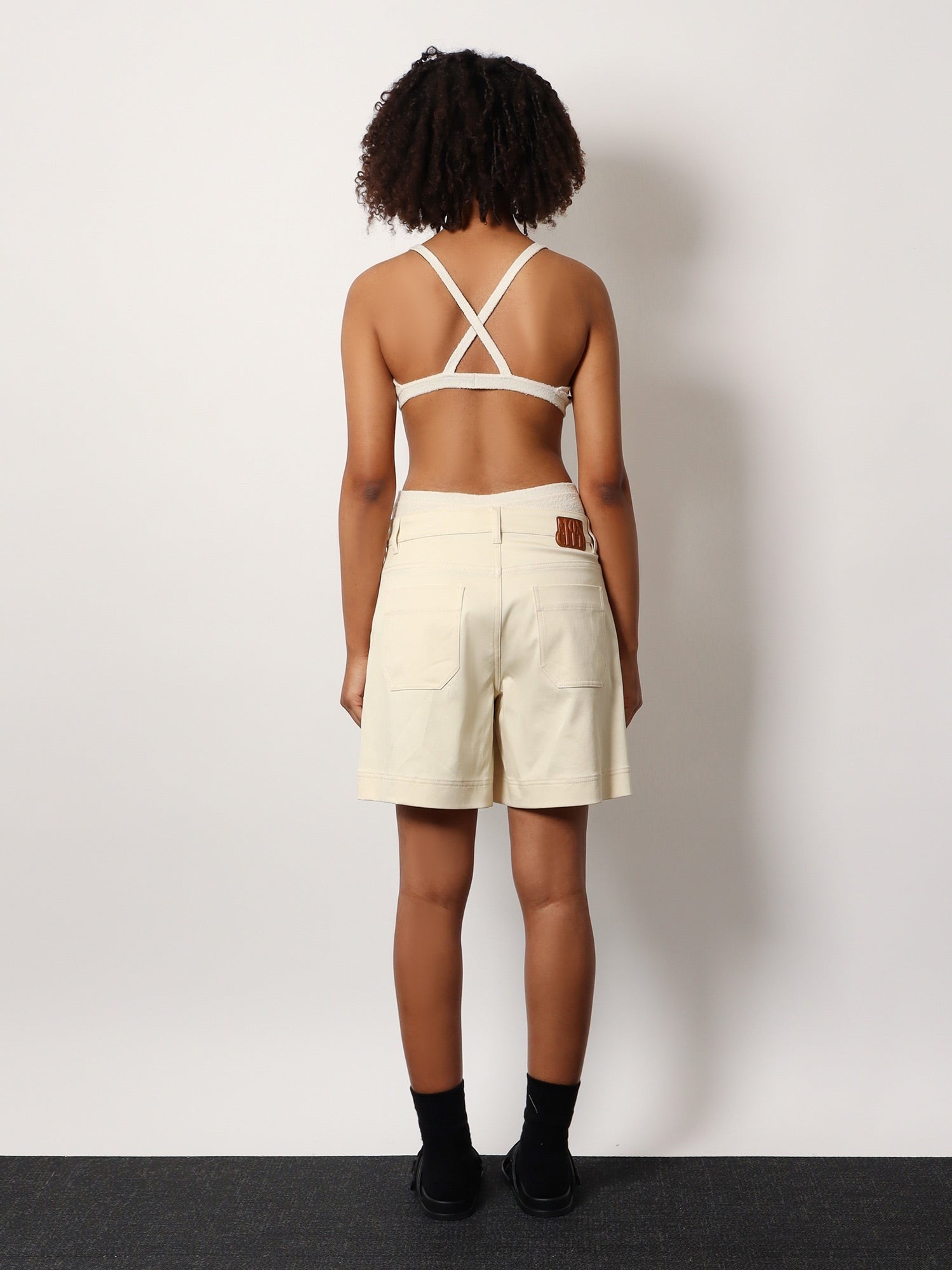 Stretch cotton shorts with maxi logo patch