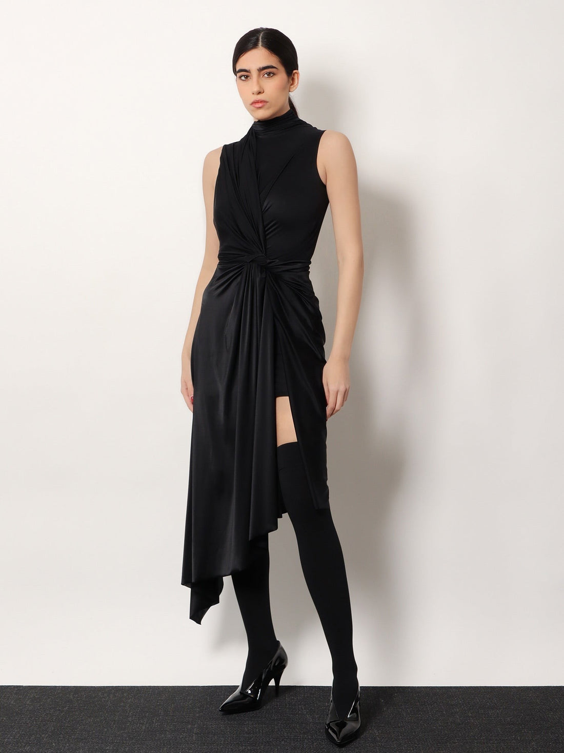 Balenciaga - Stretch fabric long asymmetrical dress Black