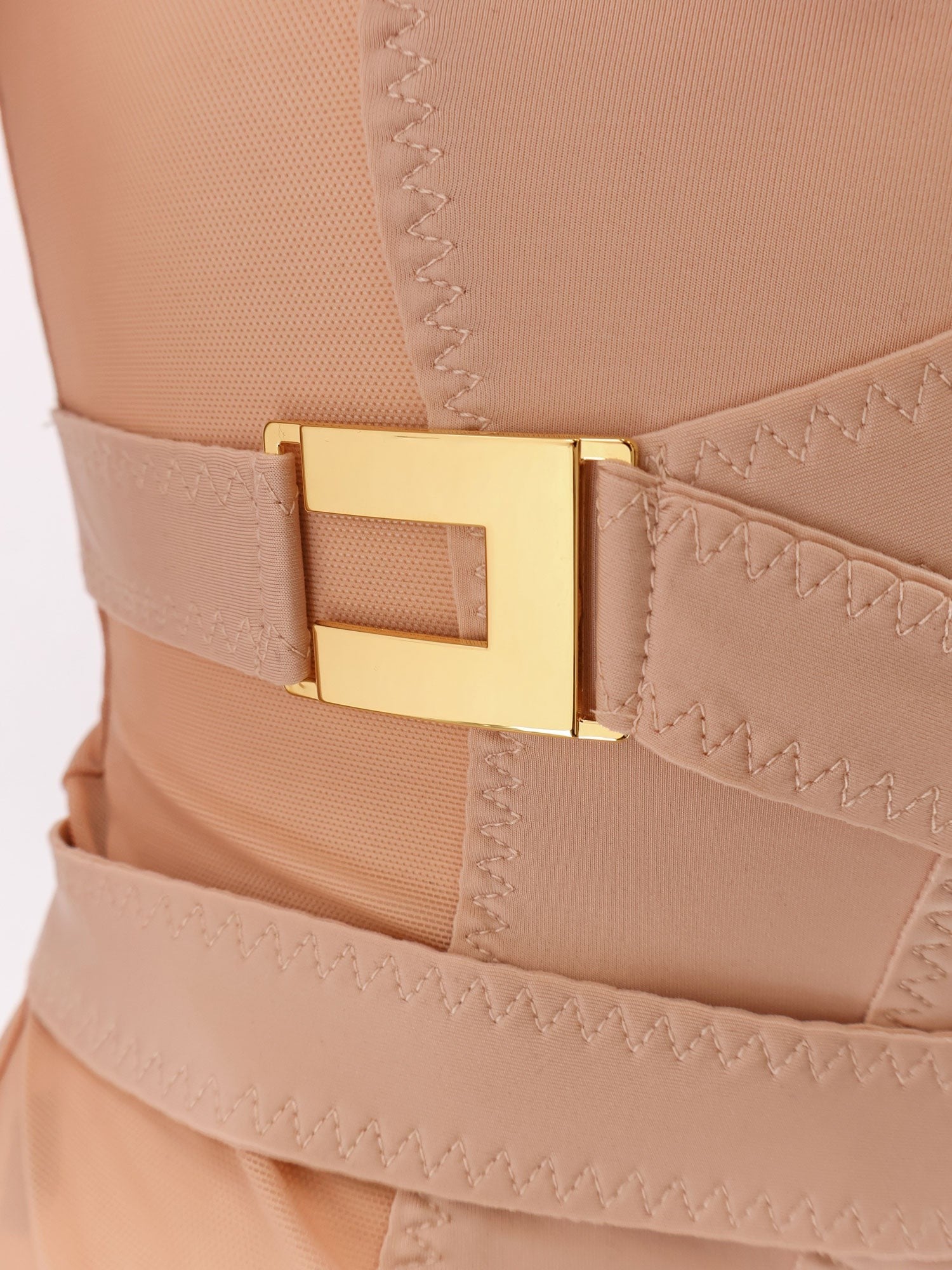 Stretch fabric top with metal details