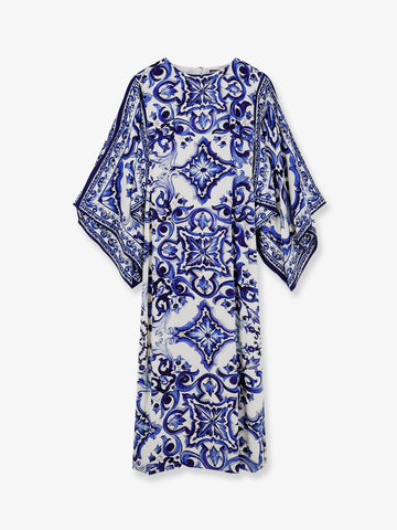 Dolce & Gabbana Stretch silk long dress with Maiolica print