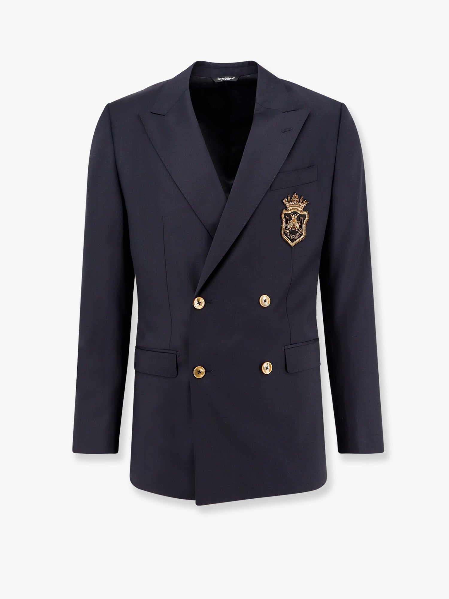 Stretch virgin wool blazer with frontal logo patch