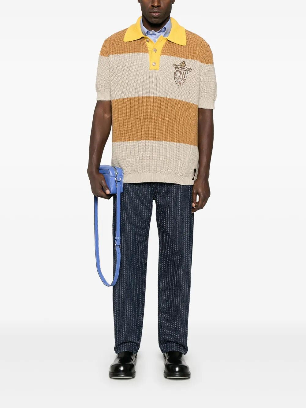 Striped cotton polo shirt with fendi club coat of arms