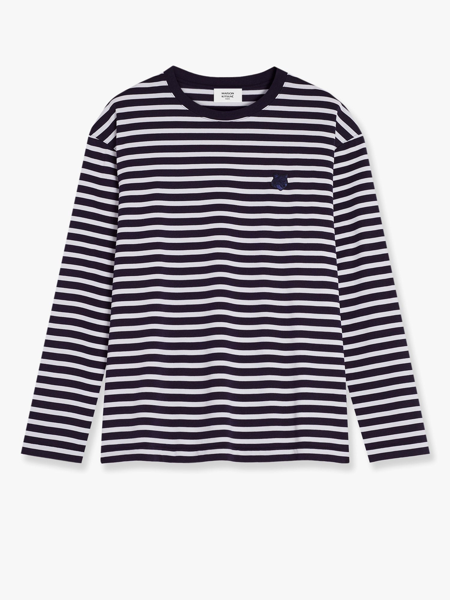 Striped cotton sweater with iconic logo patch