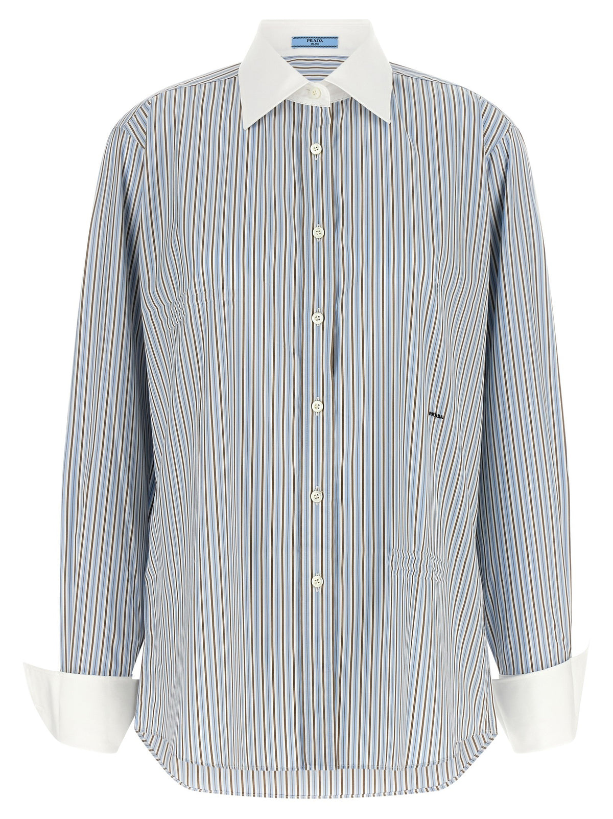 PRADA - Striped poplin shirt Light Blue