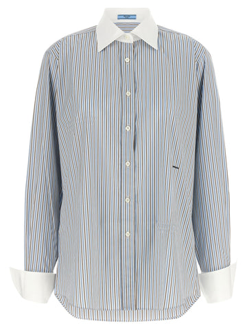 PRADA - Striped poplin shirt Light Blue