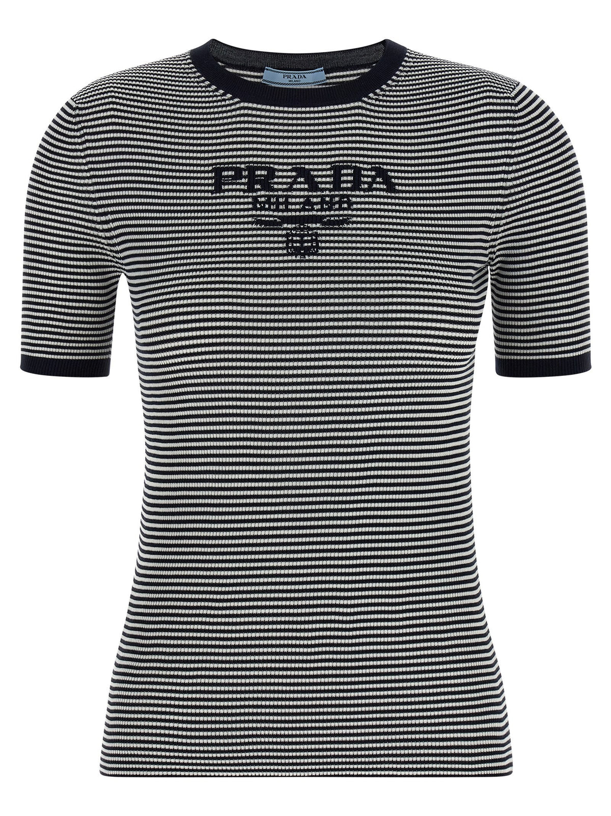 PRADA - Striped silk t-shirt Blue 42 IT