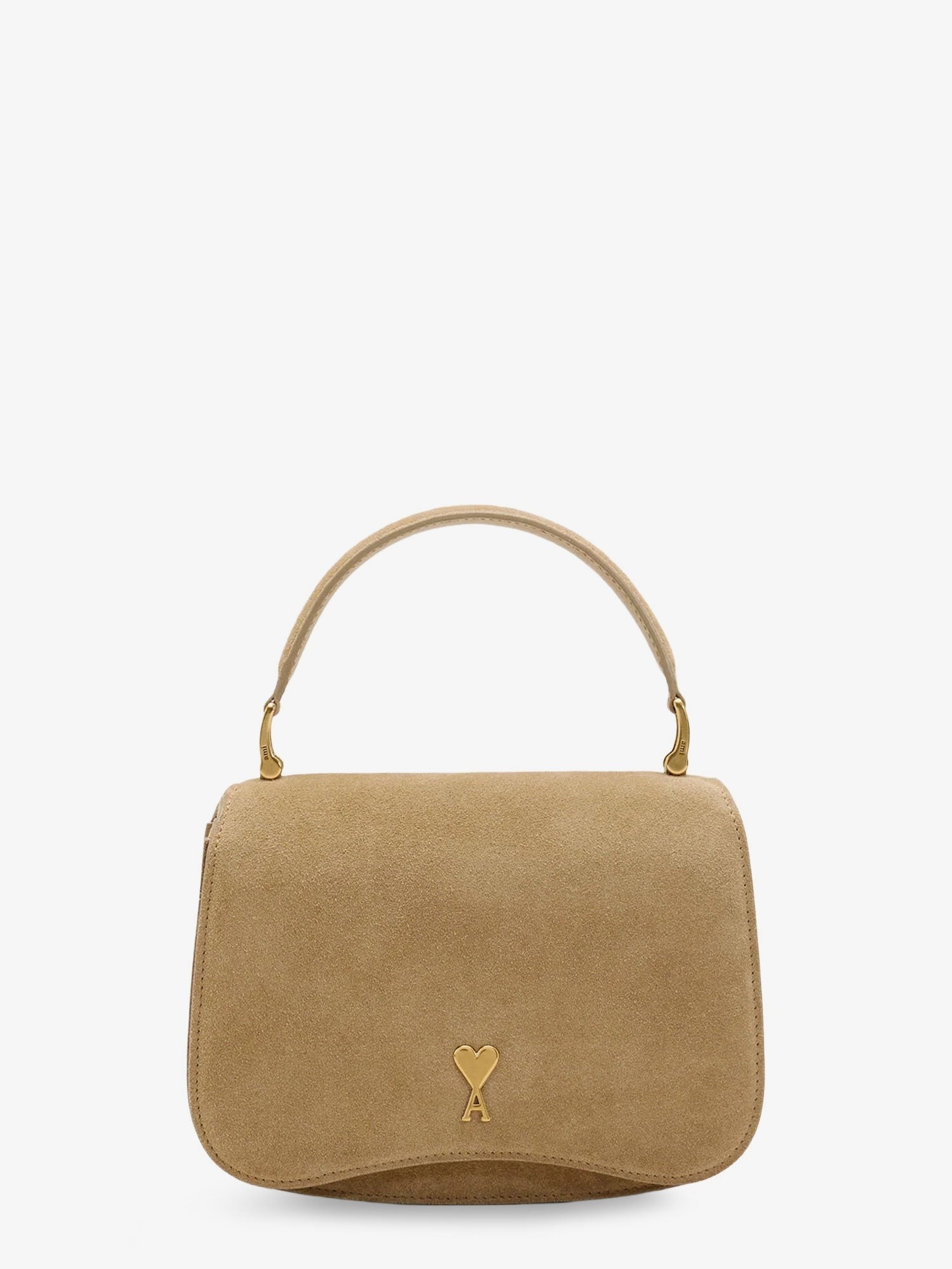 AMI PARIS Suede crossbody bag with metal logo on the front