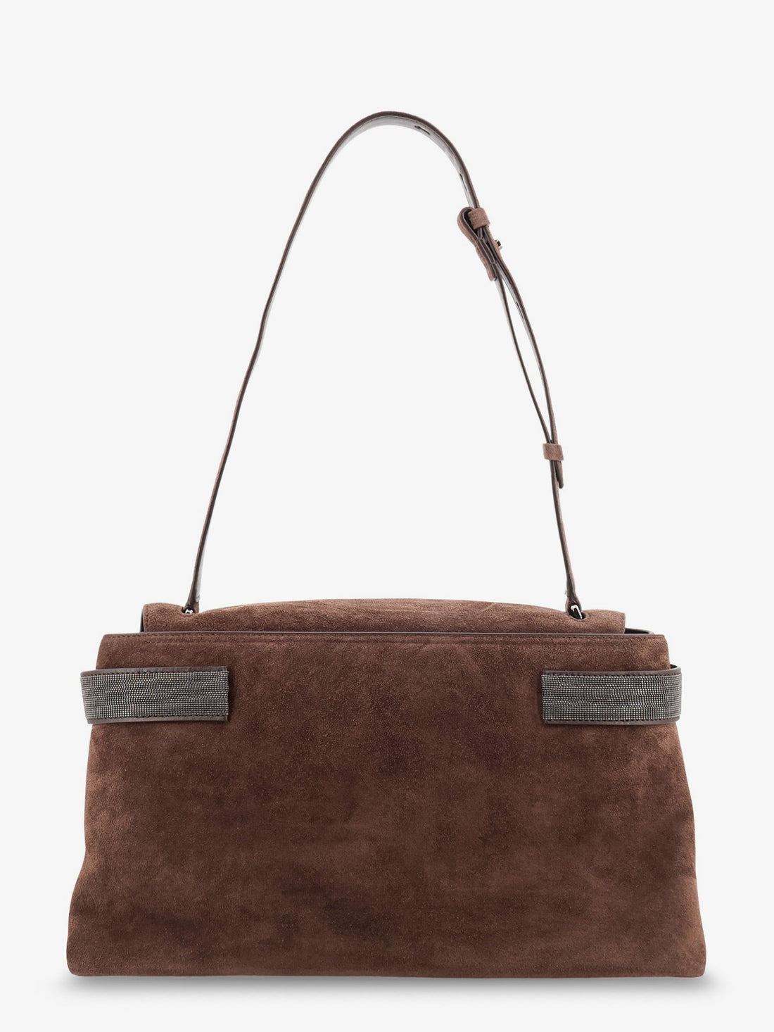 Brunello Cucinelli - Suede crossbody bag with Monili details Espresso UNI