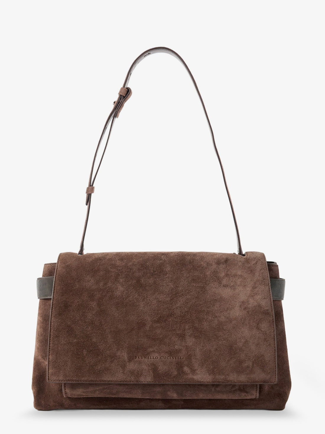 Brunello Cucinelli - Suede crossbody bag with Monili details Espresso UNI