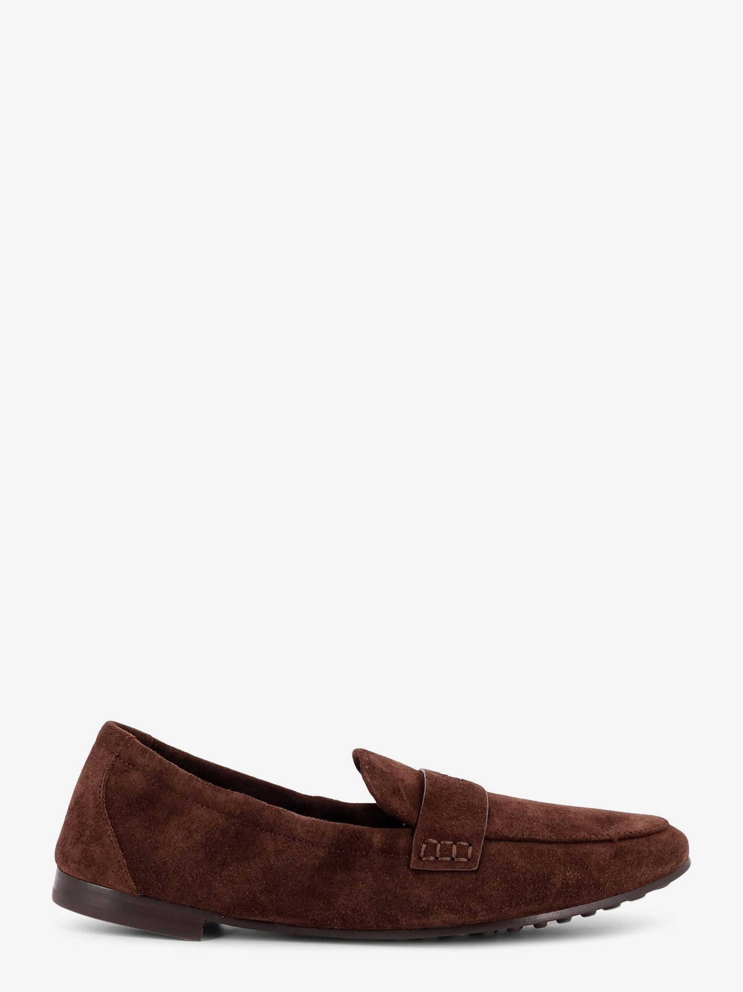 Suede loafer with metal logo detail