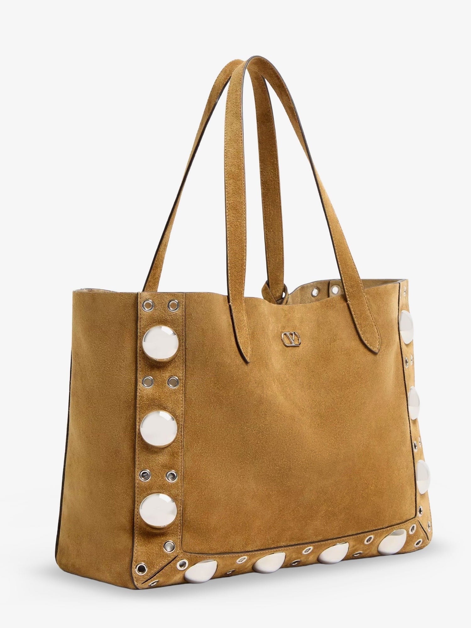 Suede shopping bag with metal logo