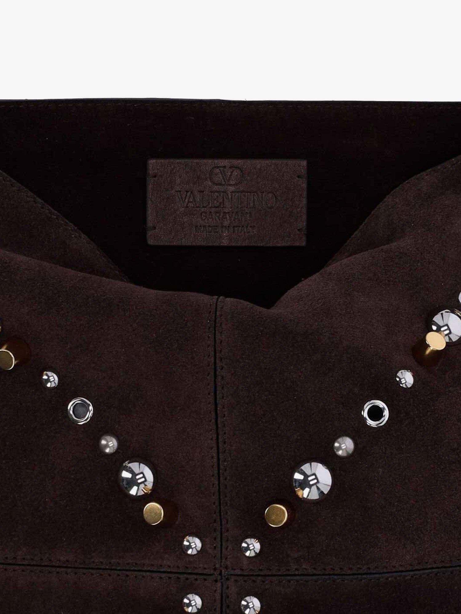 Suede shoulder bag with fringes and metal details