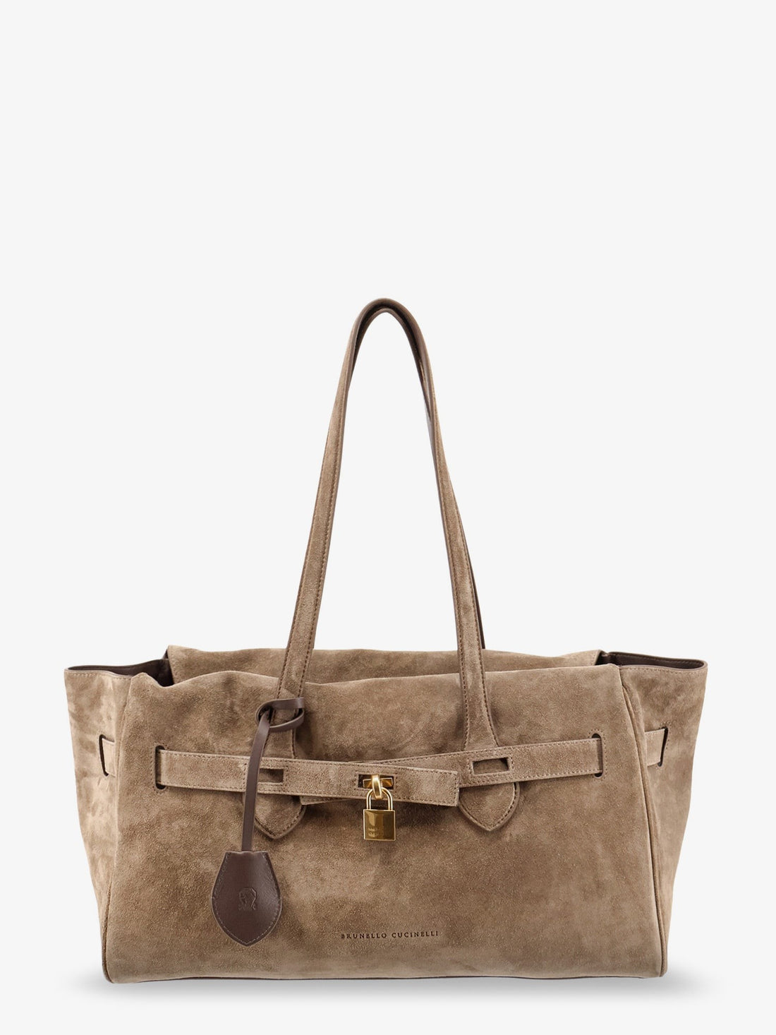 Brunello Cucinelli - Suede shoulder bag with logo padlock detail suede-shoulder-bag-with-logo-padlock-detail