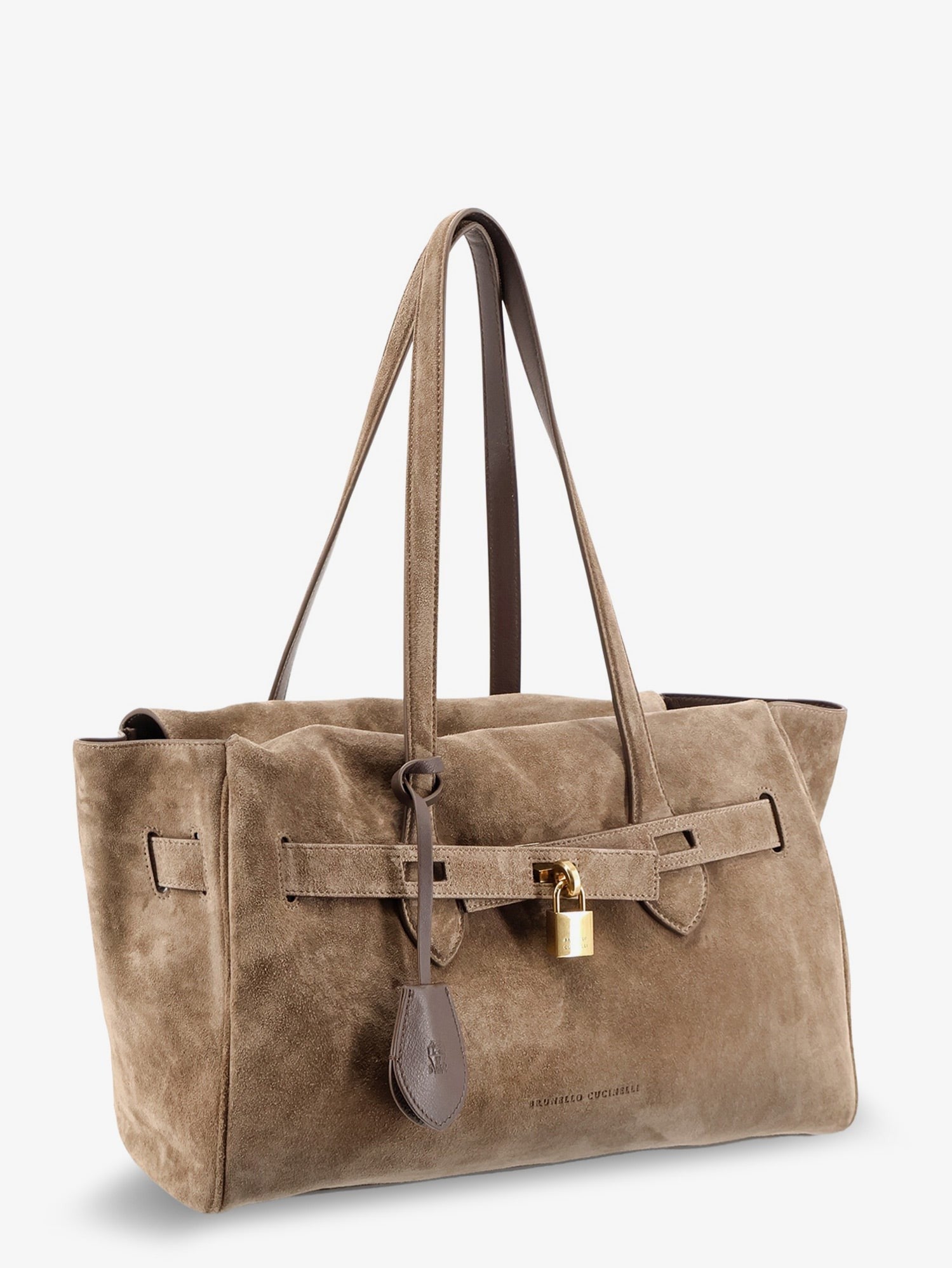 Brunello Cucinelli - Suede shoulder bag with logo padlock detail