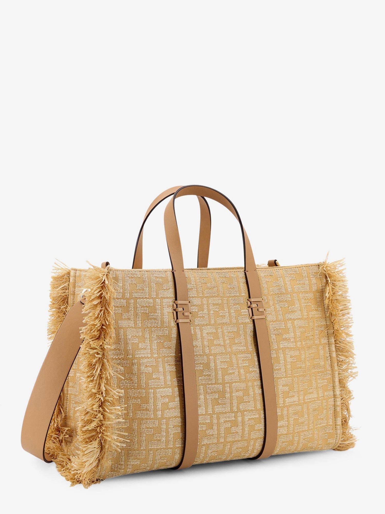 Summer Tote rafia shoulder bag with all-over FF logo