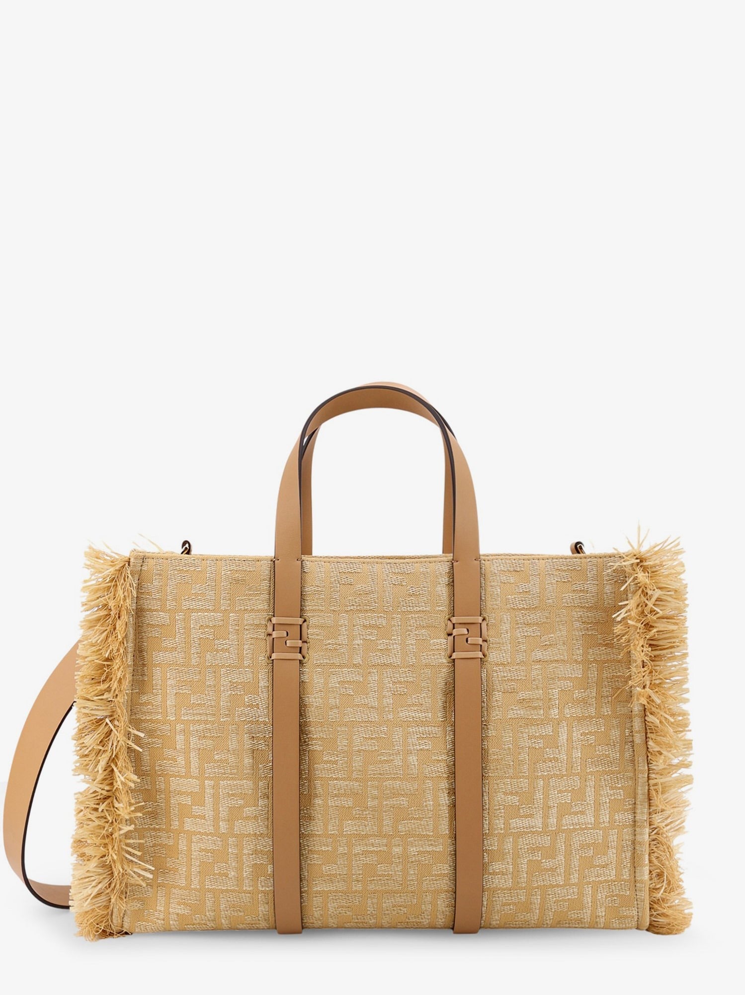 Summer Tote rafia shoulder bag with all-over FF logo