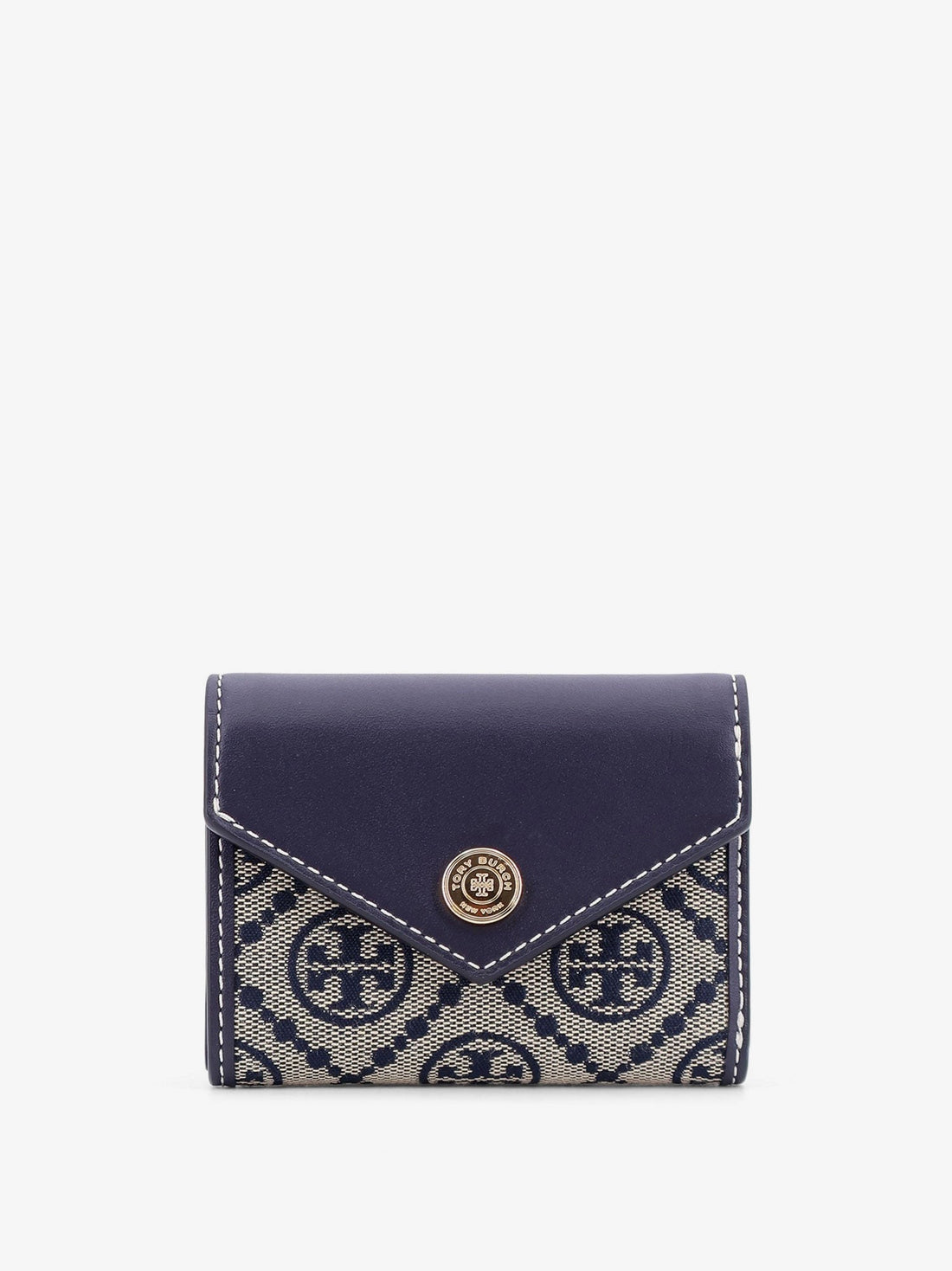 Tory Burch T Monogram Envelope leather and T monogram fabric wallet