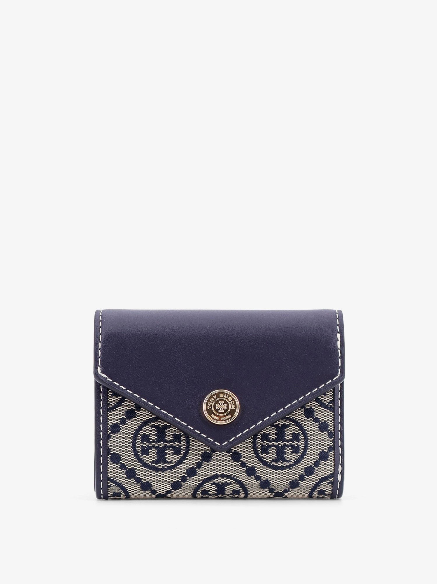 Tory Burch T Monogram Envelope leather and T monogram fabric wallet