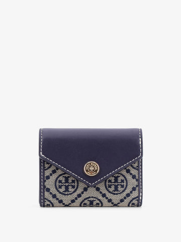 Tory Burch T Monogram Envelope leather and T monogram fabric wallet