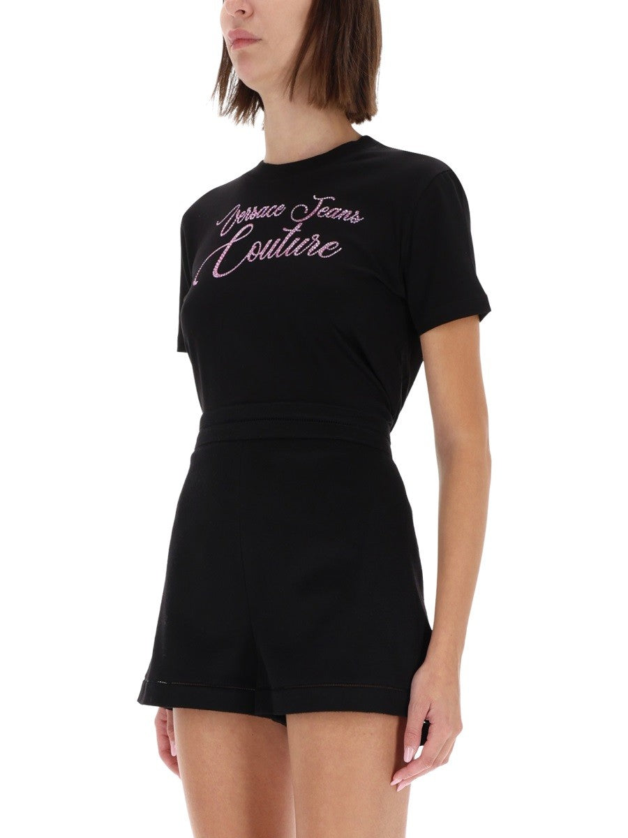 Versace Jeans Couture - T-SHIRT CON LOGO E STRASS
