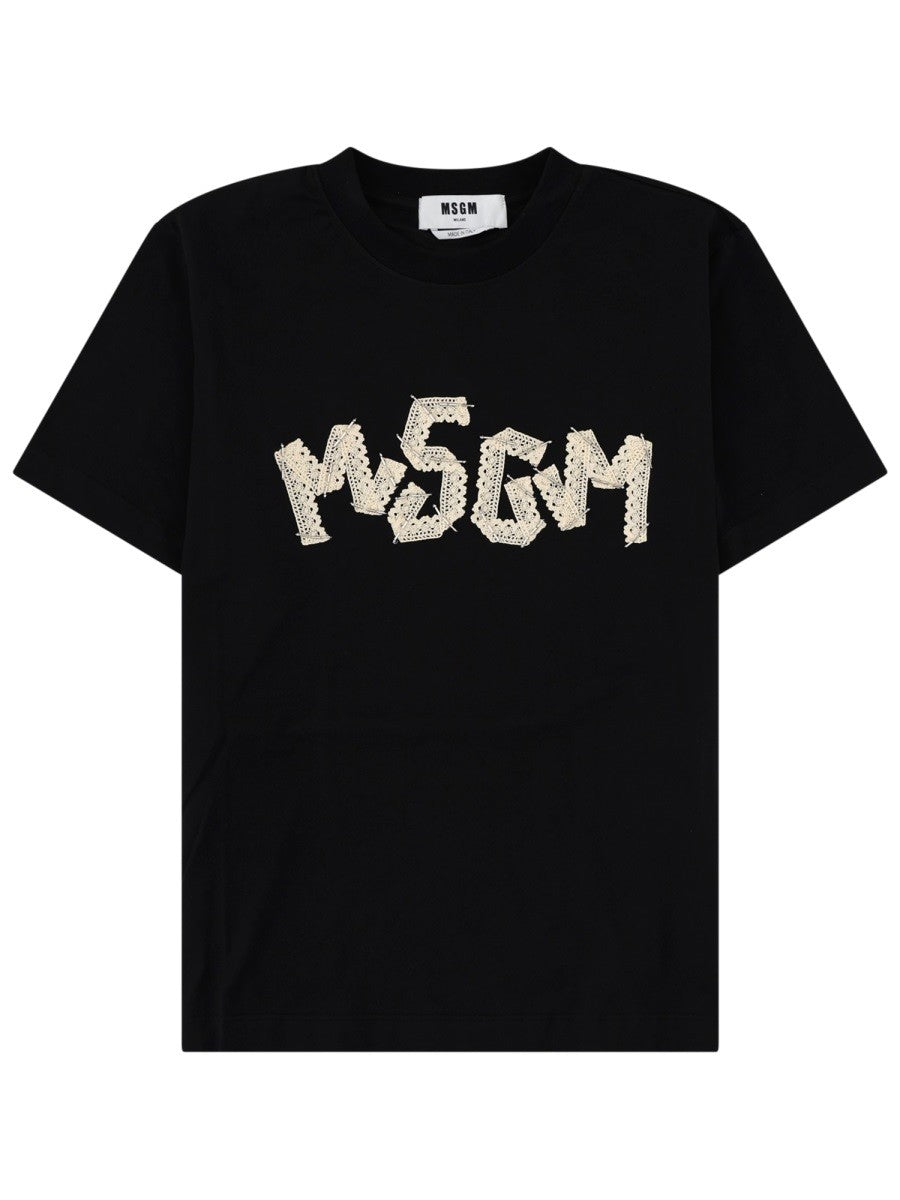 msgm - T-SHIRT CON LOGO RICAMATO IN PIZZO t-shirt-con-logo-ricamato-in-pizzo_635b47d4-60ca-4a55-b4cd-148da658fb3c