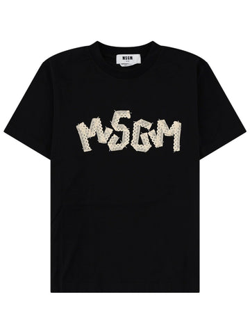 msgm msgm - T-SHIRT CON LOGO RICAMATO IN PIZZO