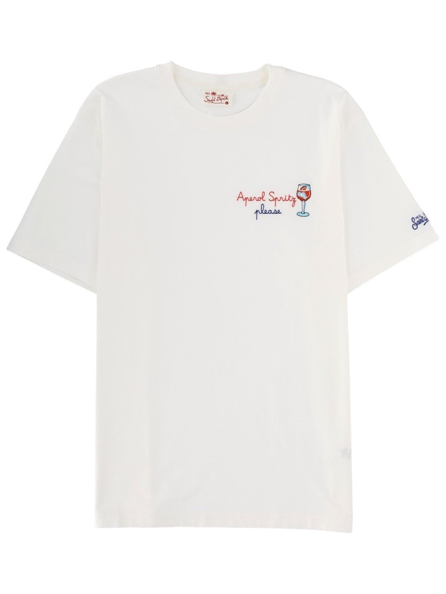 MC2 SAINT BARTH - White T-shirt with "Aperol Spritz, please" embroidery t-shirt-con-ricamo_726430d4-7369-4eca-99e7-b048d1c2a923