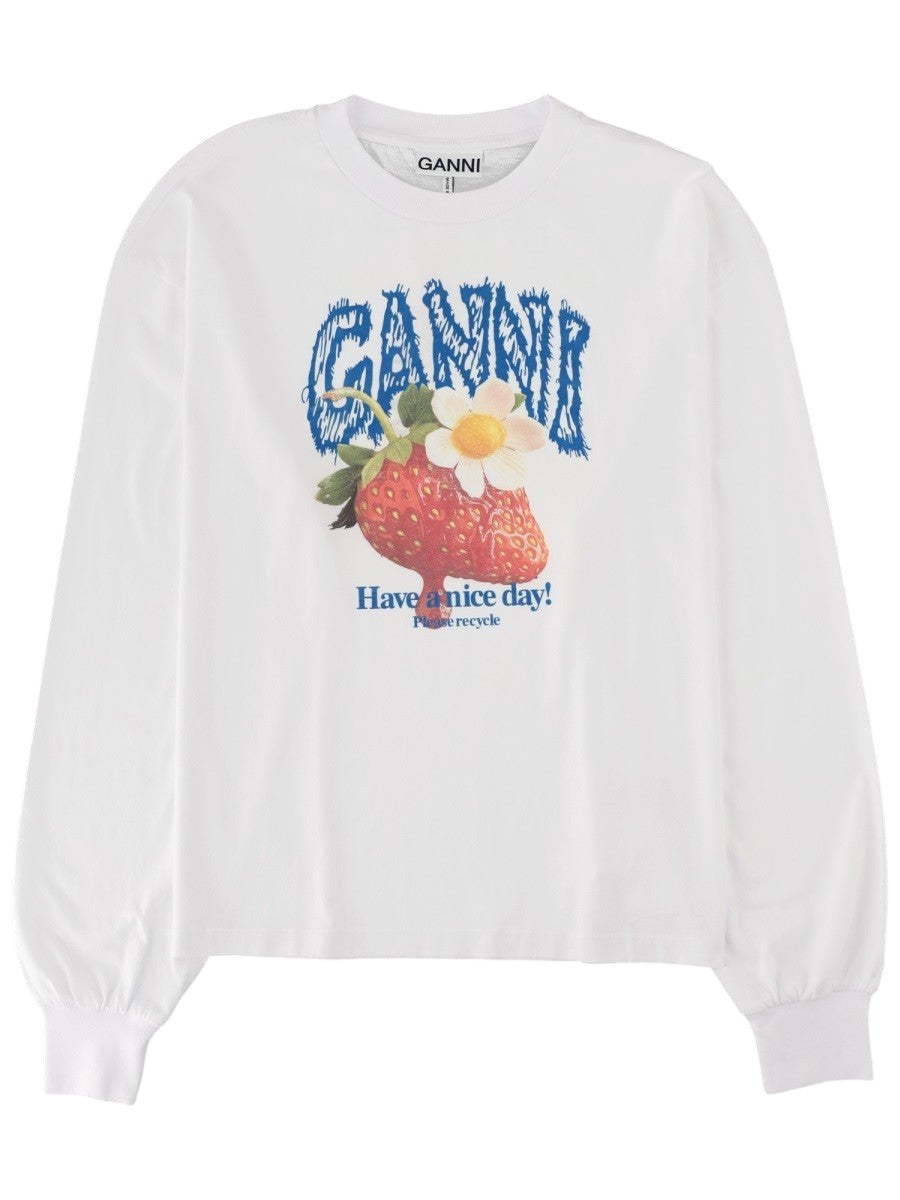 GANNI - T-shirt with Printed "STRAWBERRY" t-shirt-con-stampa-strawberry_bec95b3b-f6ab-430c-a3b8-d4c8fa5d287f