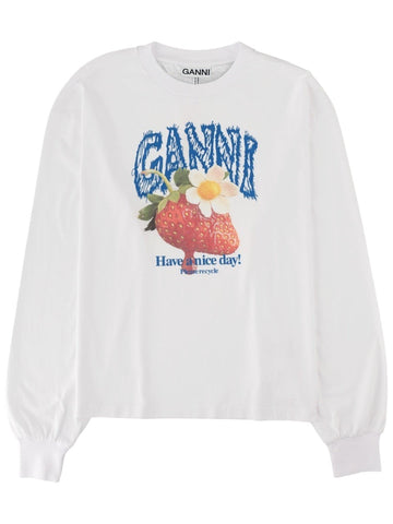 GANNI - T-shirt with Printed "STRAWBERRY" t-shirt-con-stampa-strawberry_bec95b3b-f6ab-430c-a3b8-d4c8fa5d287f