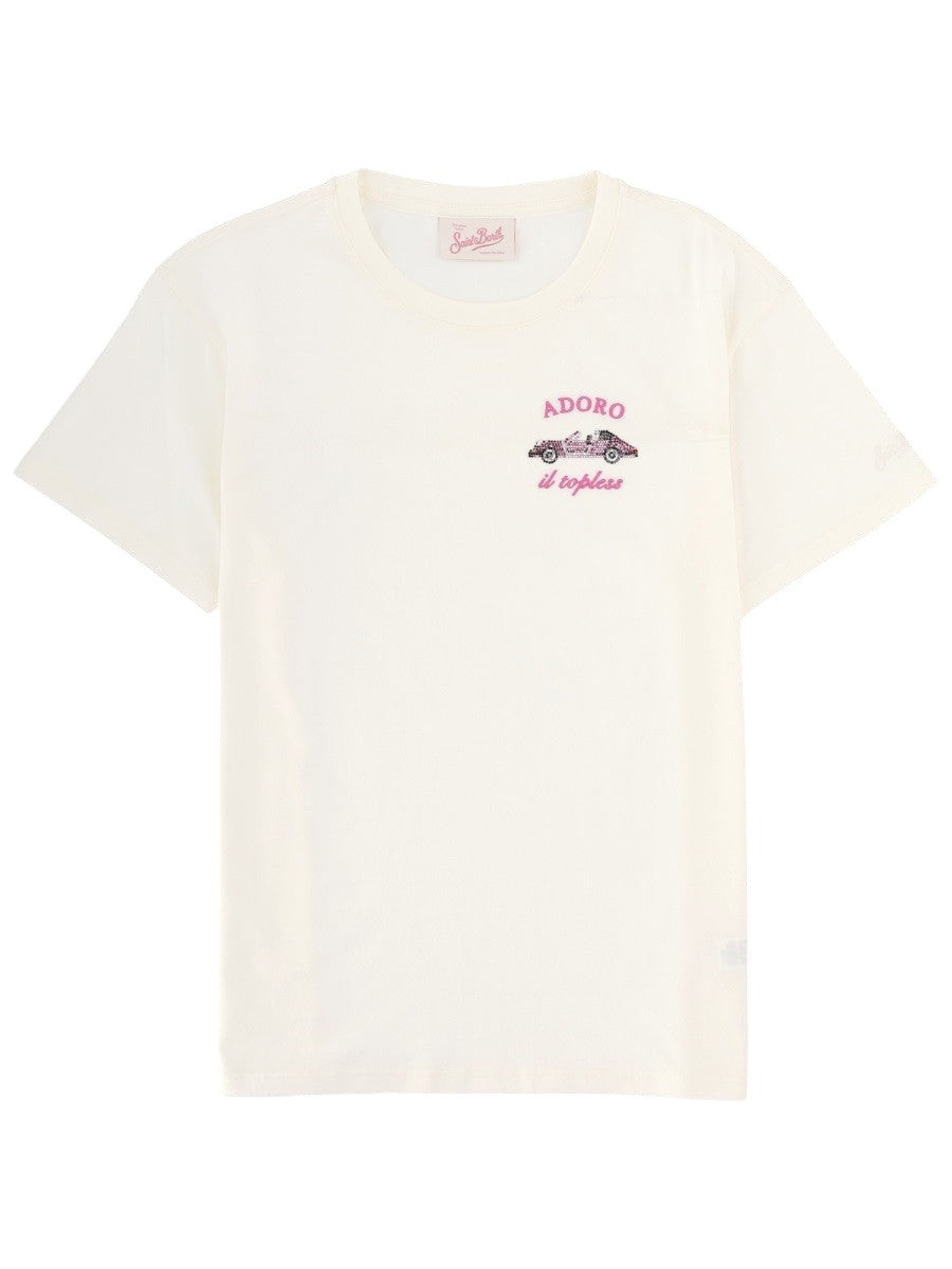 MC2 SAINT BARTH - Emilie White Cotton T-shirt "Adoro" t-shirt-emilie_36392e25-6baa-4c89-b397-06bcb5c1b889