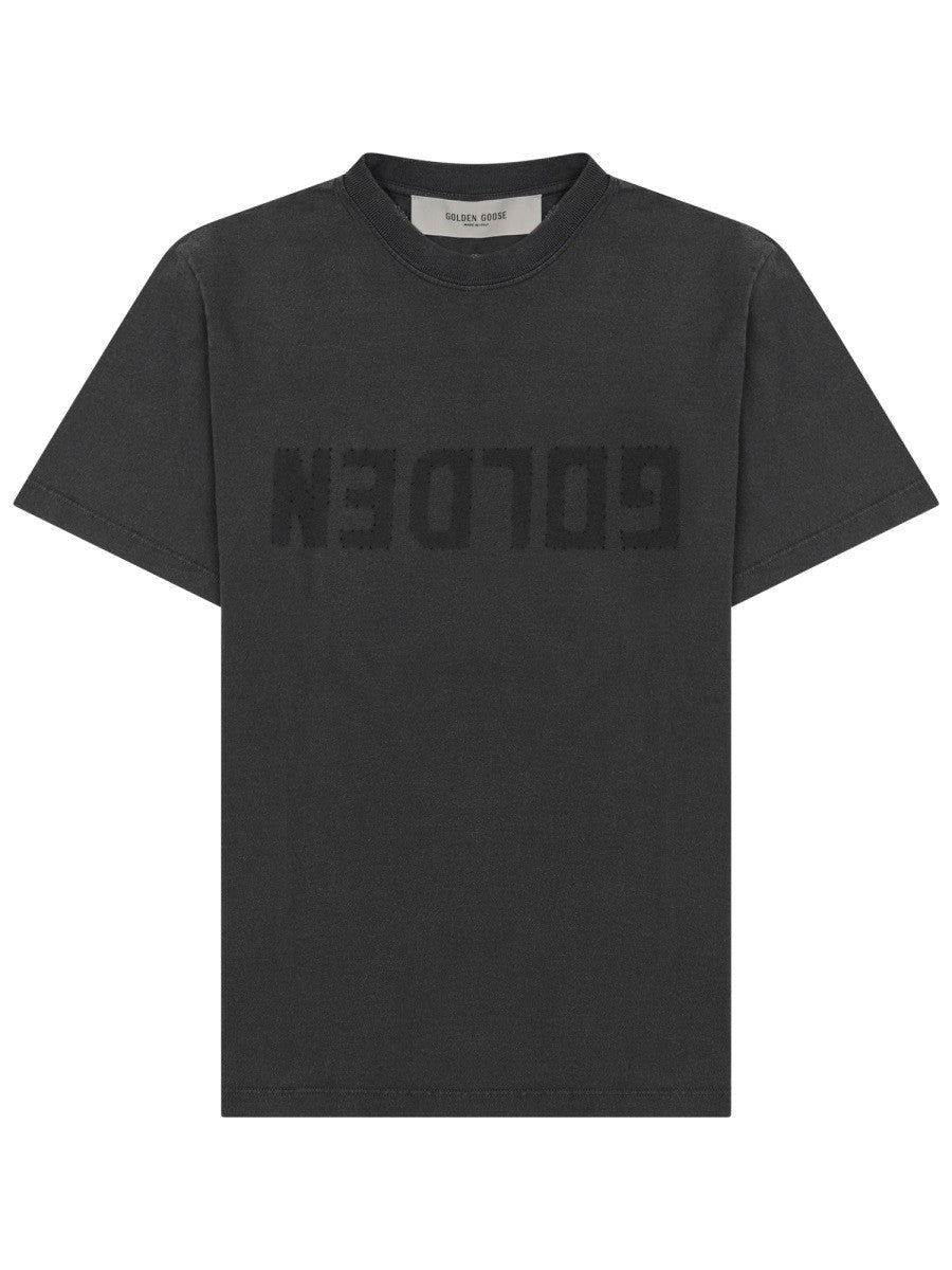 Golden Goose Golden Goose - T-SHIRT IN JERSEY DISTRESSED CON LOGO