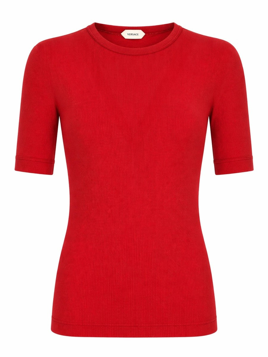 Versace T-SHIRT IN LANA A COSTE CON RICAMO