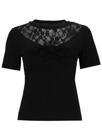 NINA RICCI - T-SHIRT WITH BOW AND LACE INSERTS